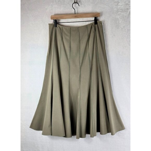Fluted Vintage Midi Skirt Khaki Sz 10 by Maakif Classic Career Wear Office Twirl - Picture 6 of 15